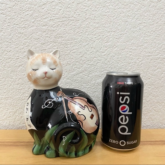 Vintage Ceramic Glazed Cat Piggy Coin Bank Musical Themed Design Violin Music - Picture 6 of 15